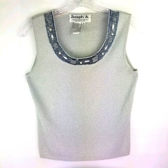 JOSEPH A. SILVER GLITTER AND BEADS TANK TOP - Picture 1 of 11